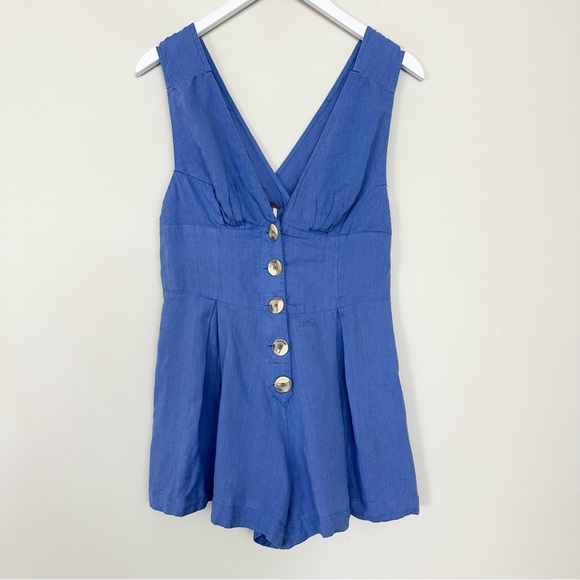 Free People Soleil Romper Blue Linen - Picture 3 of 12